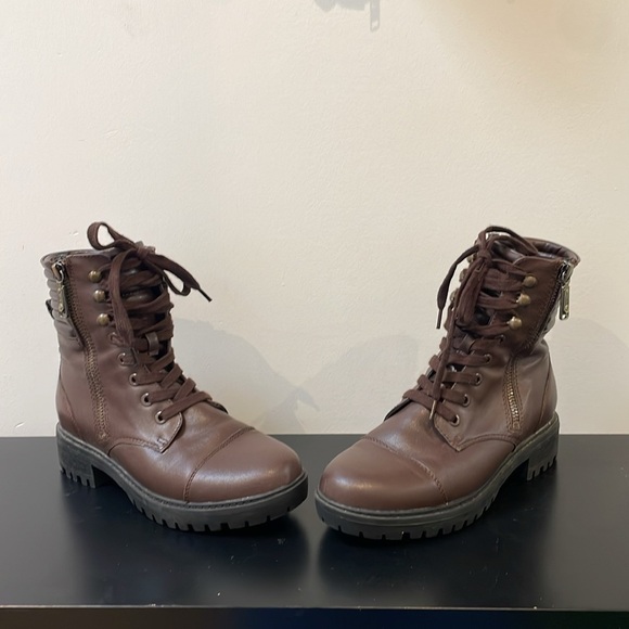 Blondo Women's Mady Combat Boot 6 waterproof laces doubble zipper brown leather - Picture 7 of 14